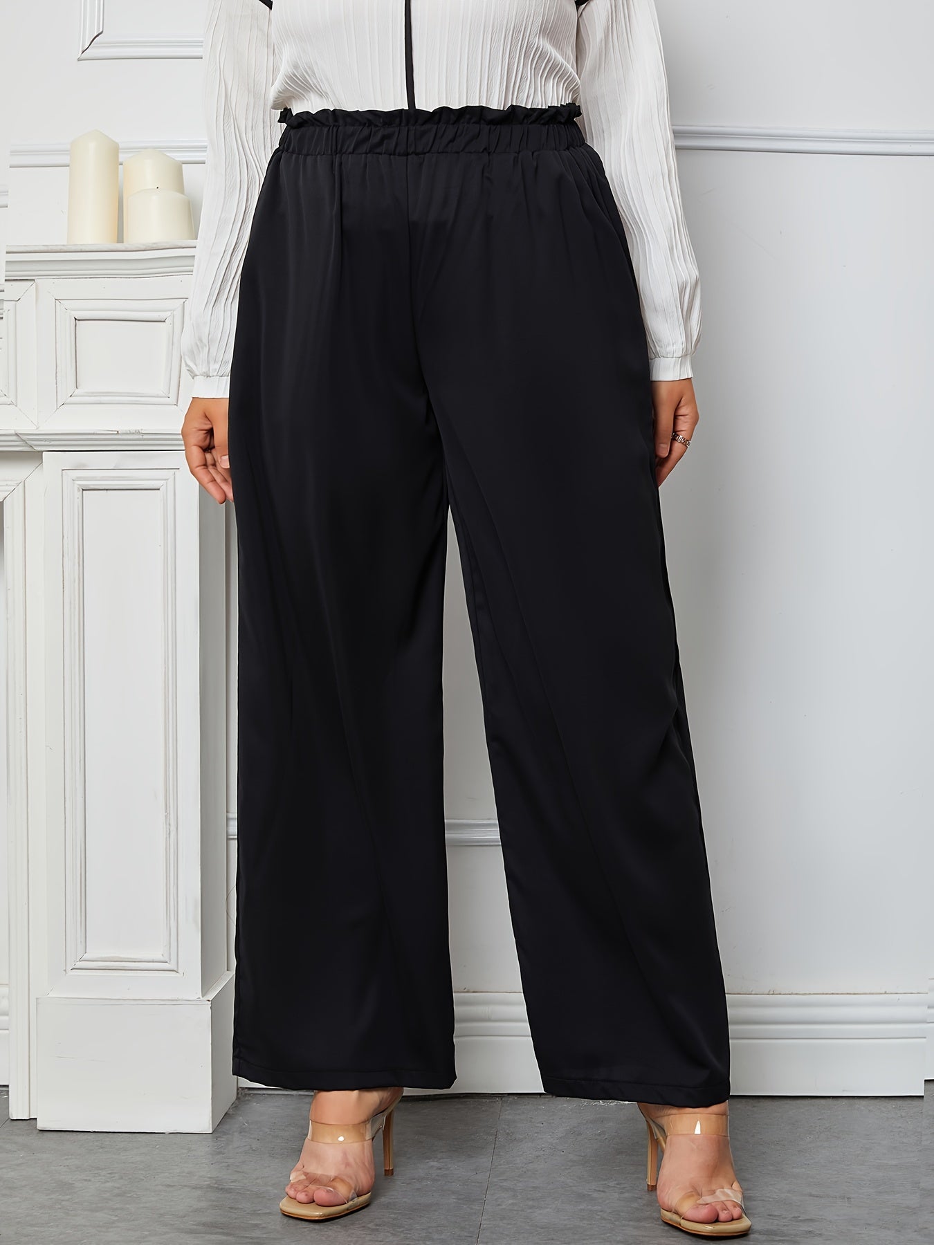 High Rise Wide Leg Trousers With Pockets