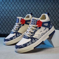 Men's Ocean Waves Print Lace-up Sneakers Skate Shoes