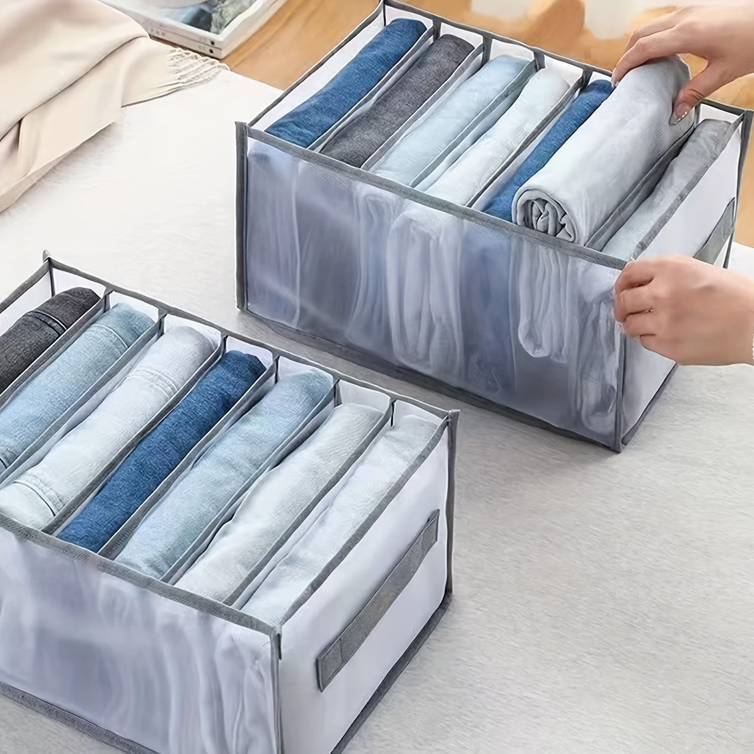3pcs Wardrobe Clothes Organizer 9 Grids Folding Mesh Storage Box Drawer