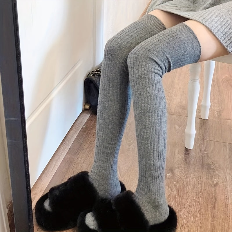 3 Pairs Solid Calf Socks Comfy Knee High Stockings Women's Hosiery