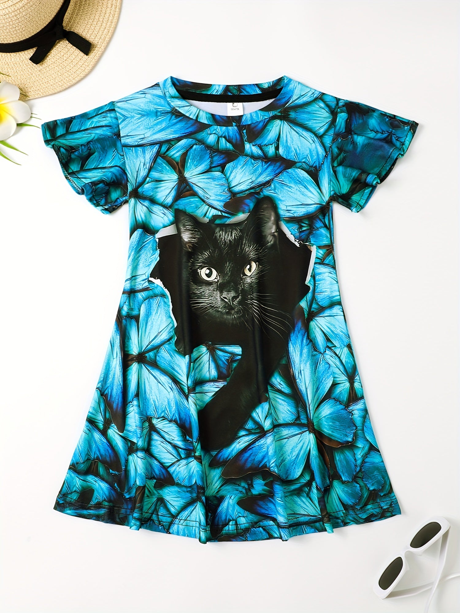 Kitty Graphic Ruffle Short Sleeve Dress Girls Clothes Party