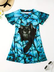 Kitty Graphic Ruffle Short Sleeve Dress Girls Clothes Party