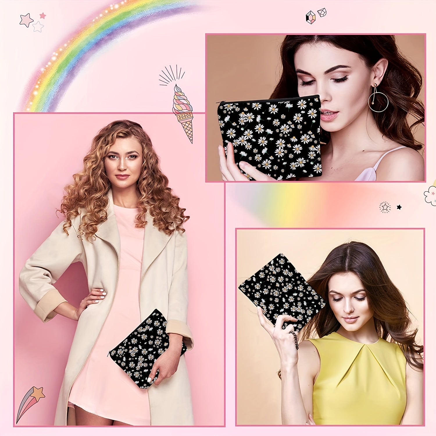 Daisy Makeup Bag Organizer Large Capacity Canvas Travel Toiletry Bag