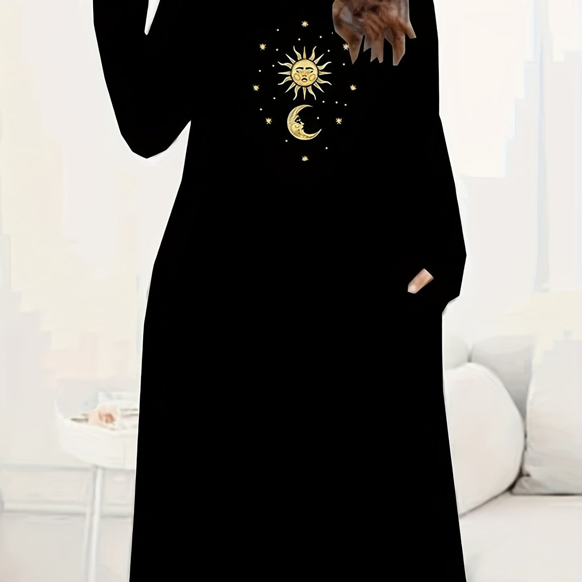  Sun & Moon Print Long Sleeve Tee Dress