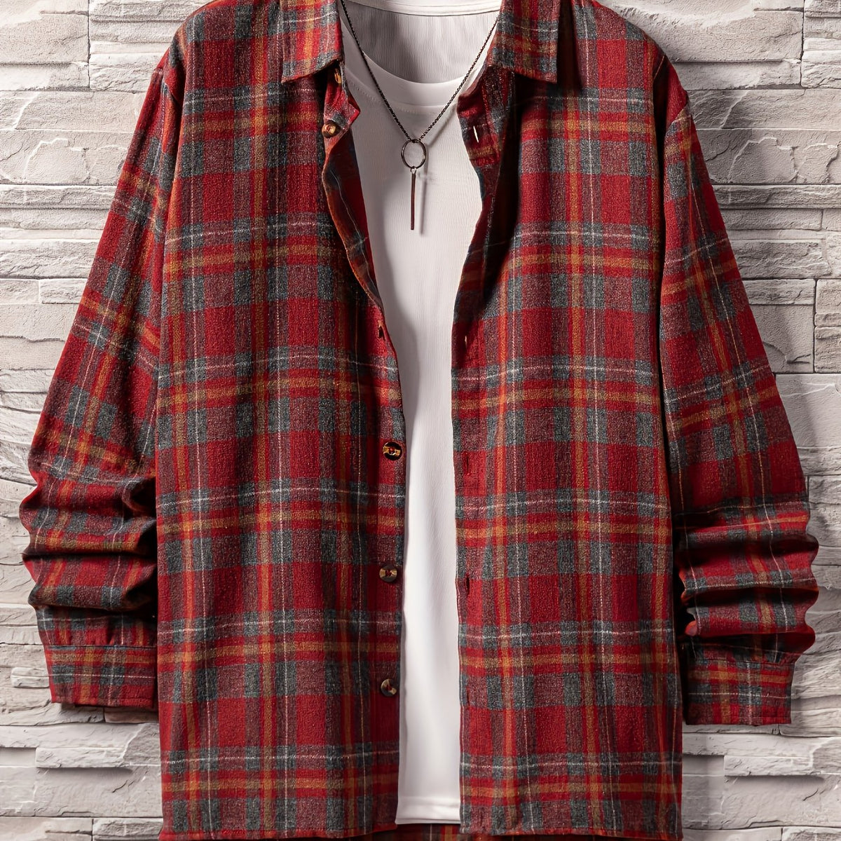 Men's Plaid Long Sleeve Shirt for Spring Autumn