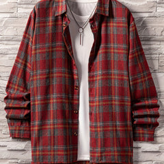 Men's Plaid Long Sleeve Shirt for Spring Autumn