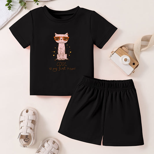 Toddler Short Sleeve T shirt & Shorts Cartoon Pattern 2pcs Summer Clothing