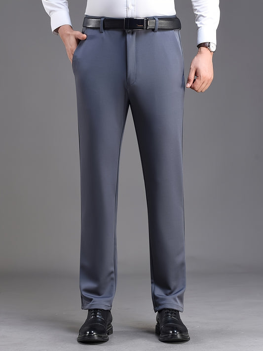 Men's Stretch Dress Pants Solid Color Business Wear Spring Fall