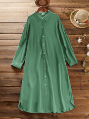  Solid Collared Button Up Shirt Dress