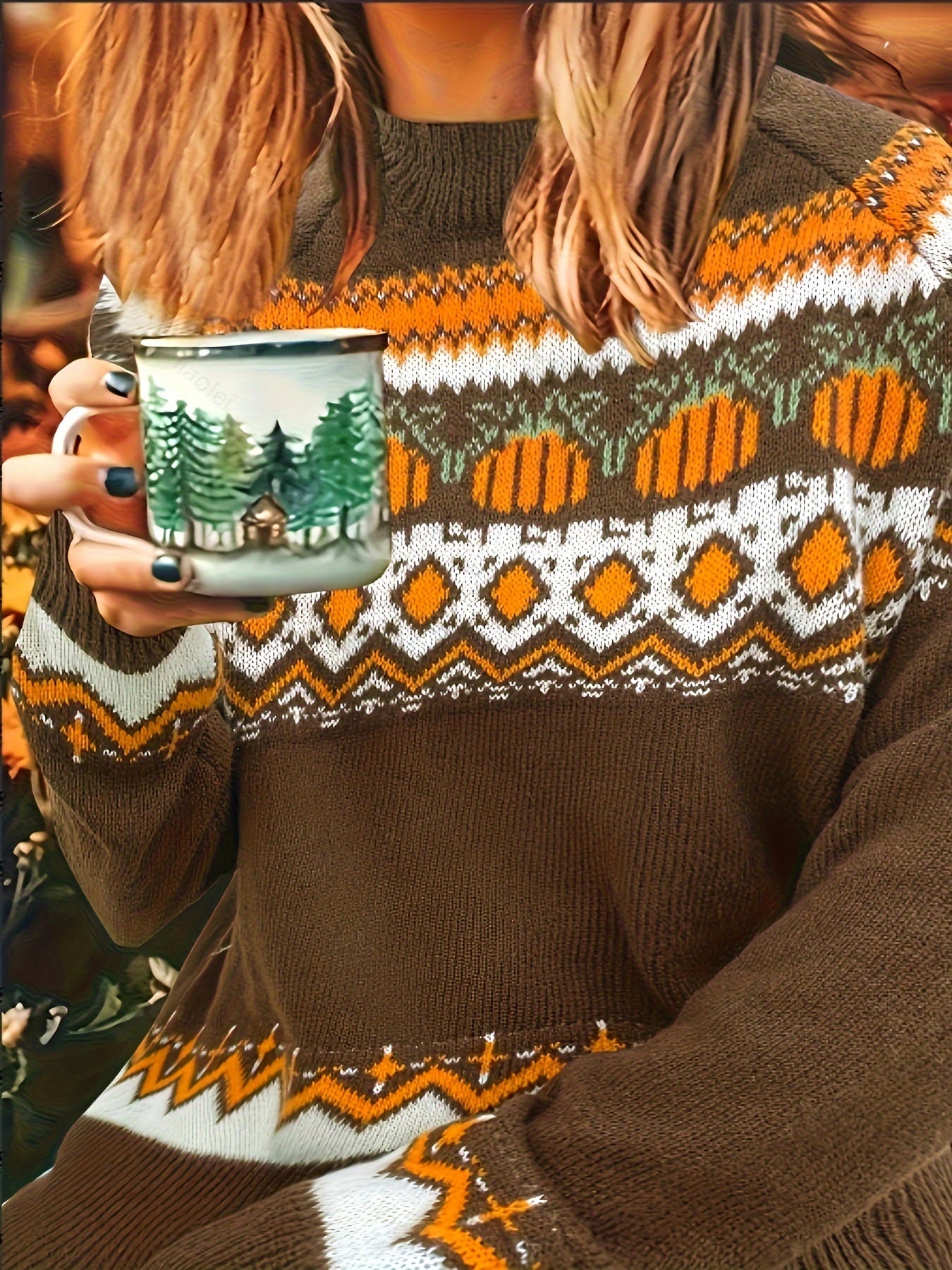  Colorblock Geometric Print Sweater