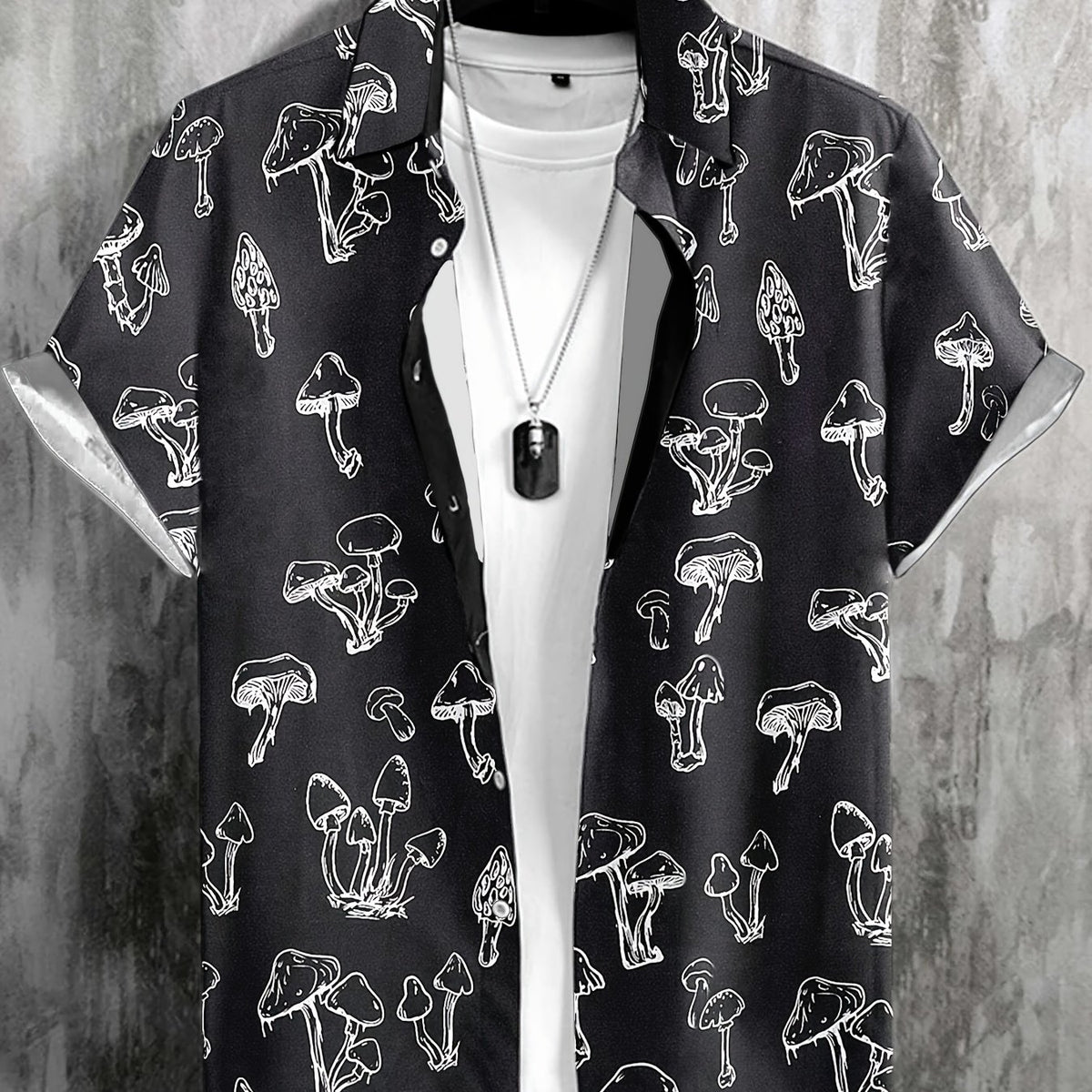 Men's Mushroom Pattern Button Up Short Sleeve Shirt