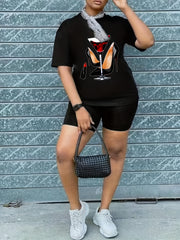  Casual 2 Piece Set Women Tee & Biker Shorts
