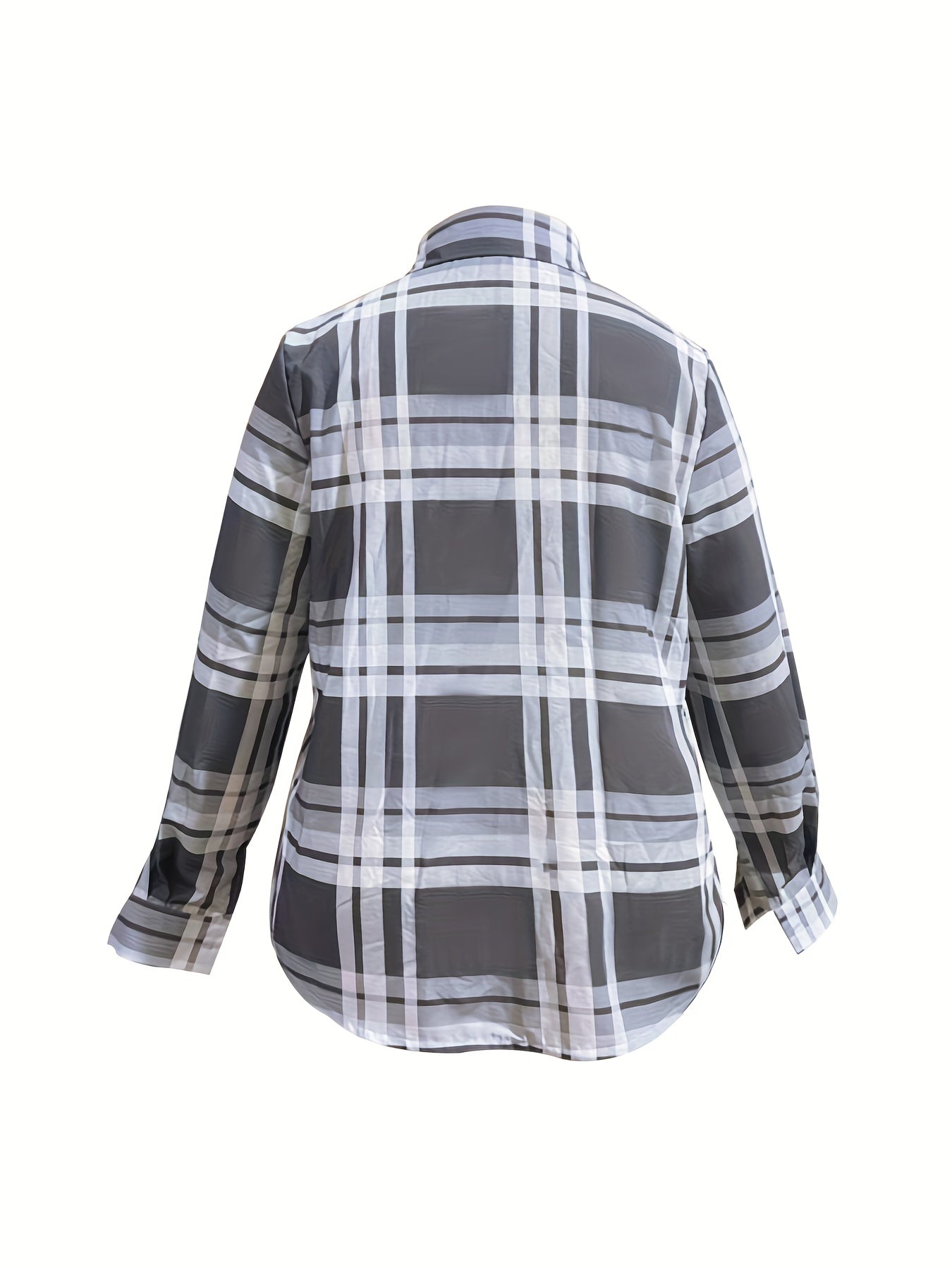  Plaid Print Button Up Long Sleeve Blouse
