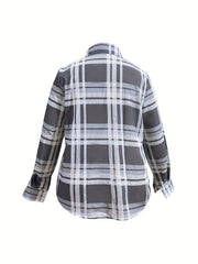  Plaid Print Button Up Long Sleeve Blouse