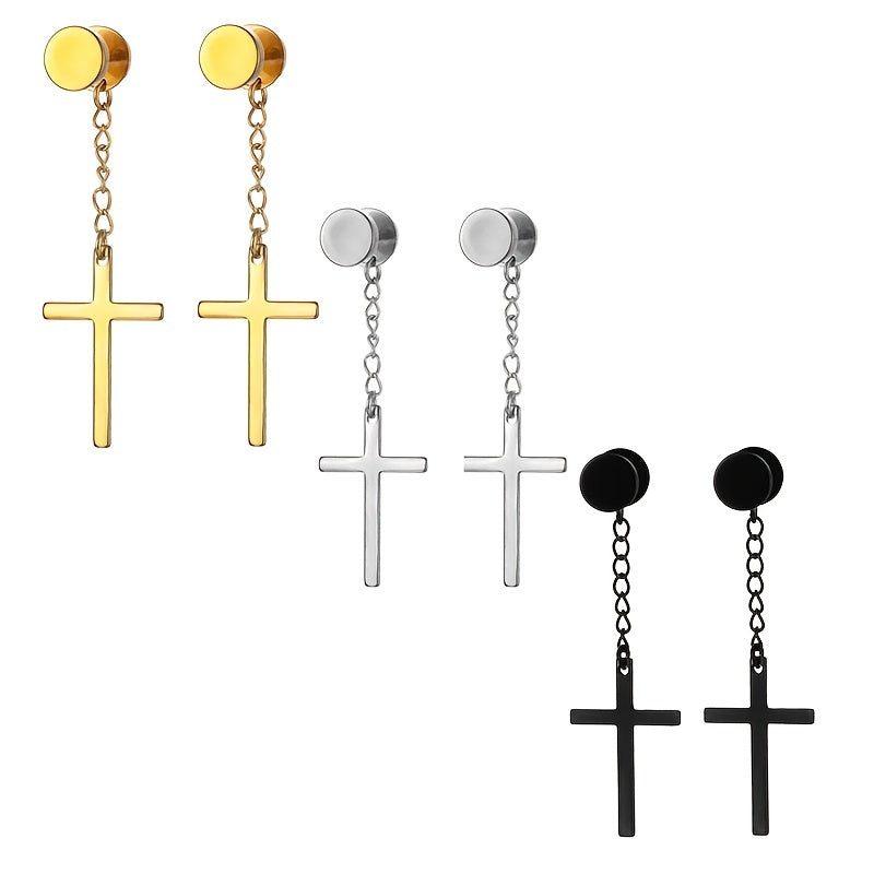 Men's Stainless Steel Cross Earrings