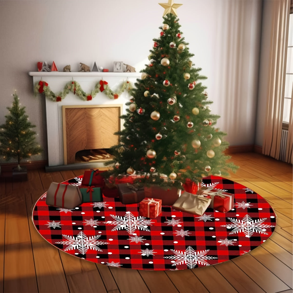 Red Tree Skirt Christmas Decorations Farmhouse Holiday Home Party Decor