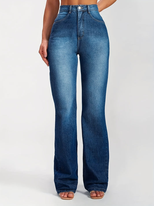 High Rise Washed Staight Leg Jeans