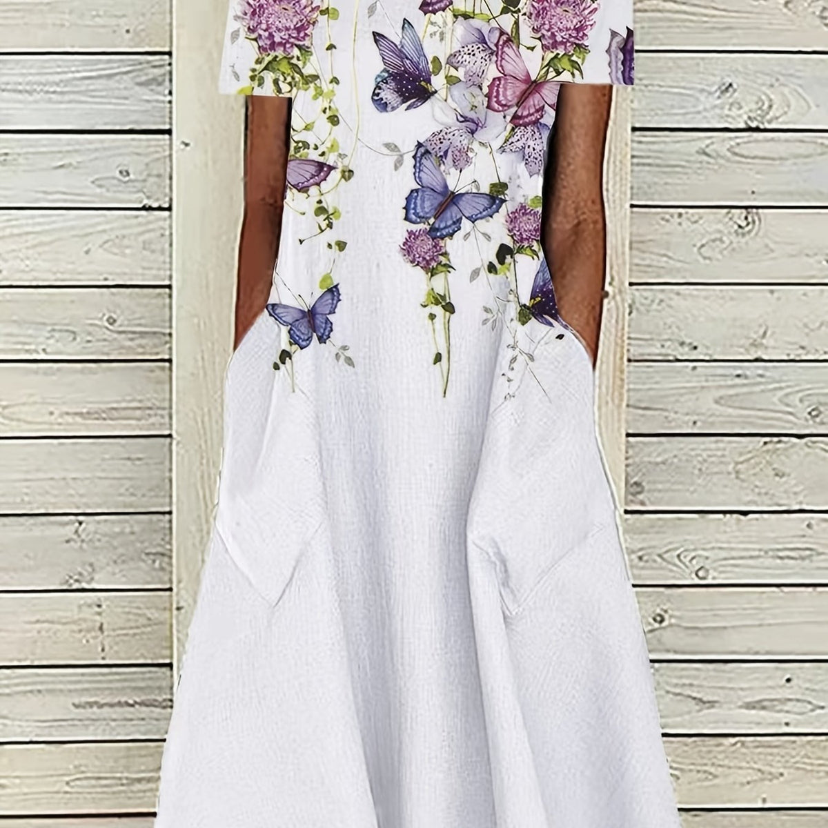 Floral Split Crew Neck Maxi Dress Short Sleeve