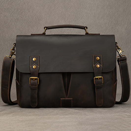 Leather Laptop Briefcase Cowhide Satchel Bag Father's Gift