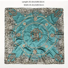 Leopard Chain Print Bandana Hijab Silk Square Scarf Vintage Turban