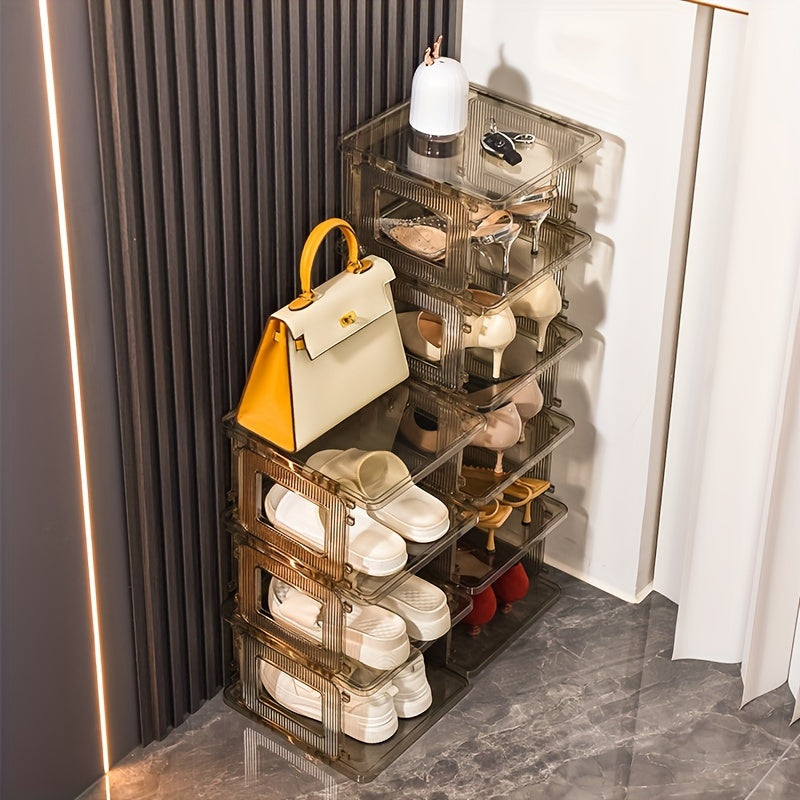 Foldable Plastic Shoe Rack Stackable Space Saving Organizer