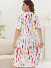 Tie Dye Striped Short Sleeve Nightdress High Stretch Tee Sleep Dress
