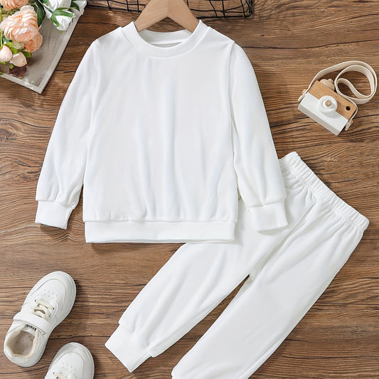 Toddler Girl's Casual Outfit 2pcs Solid Sweatshirt & Sweatpants Set