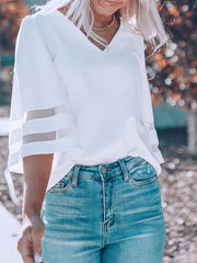  Bell Sleeve Mesh V Neck Tee