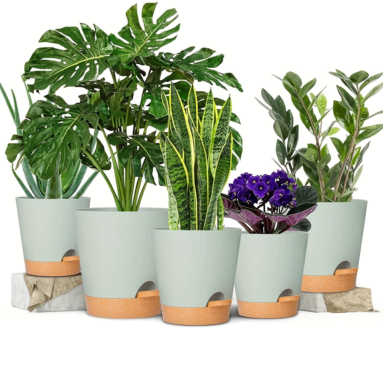 Green Self-Watering Plant Pots Plastic Planters Deep Reservoir