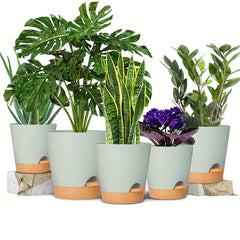 Green Self-Watering Plant Pots Plastic Planters Deep Reservoir