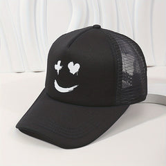 Smiling Face Hip Hop Couple Trucker Hats Baseball Cap Mesh Sunscreen Dad Hat