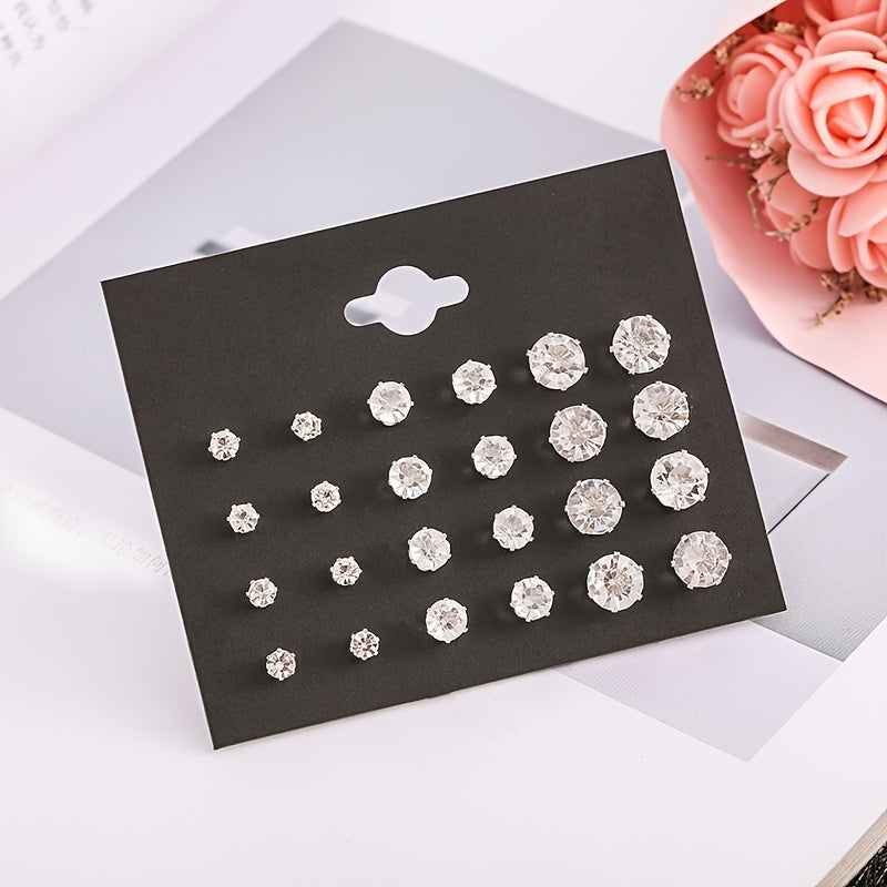 Round 6 Claw Crystal Zircon Earrings 12 Pairs Pack