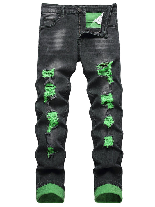 Mens Ripped Stretch Slim Denim Pants