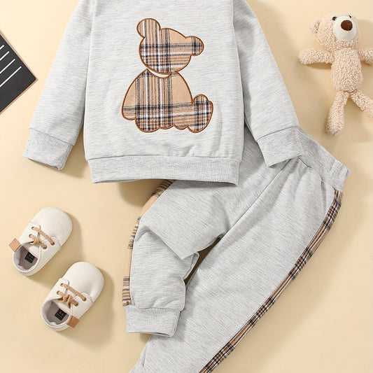 Bear Print Pants & Sweatshirt Set for Baby Toddler Boys/Girls