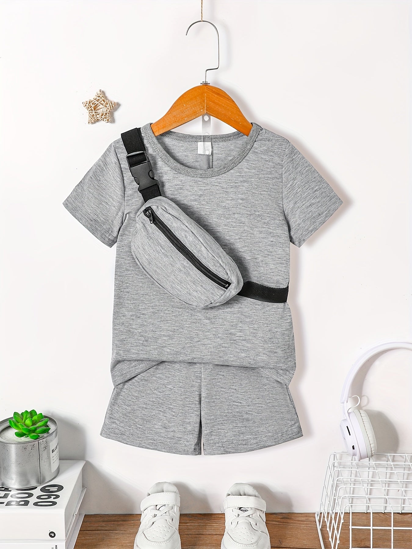 Boys Casual T shirt & Shorts Set with Crossbody Bag - Summer Holiday Party