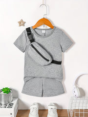 Boys Casual T shirt & Shorts Set with Crossbody Bag - Summer Holiday Party