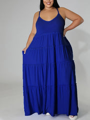  Solid Layered Loose Fit Cami Maxi Dress