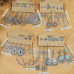 Boho Holiday Earrings Set Silver Geometric Retro Ear Jewelry