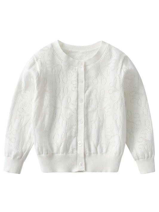 Girls' Flower Jacquard Knit Cardigan Top