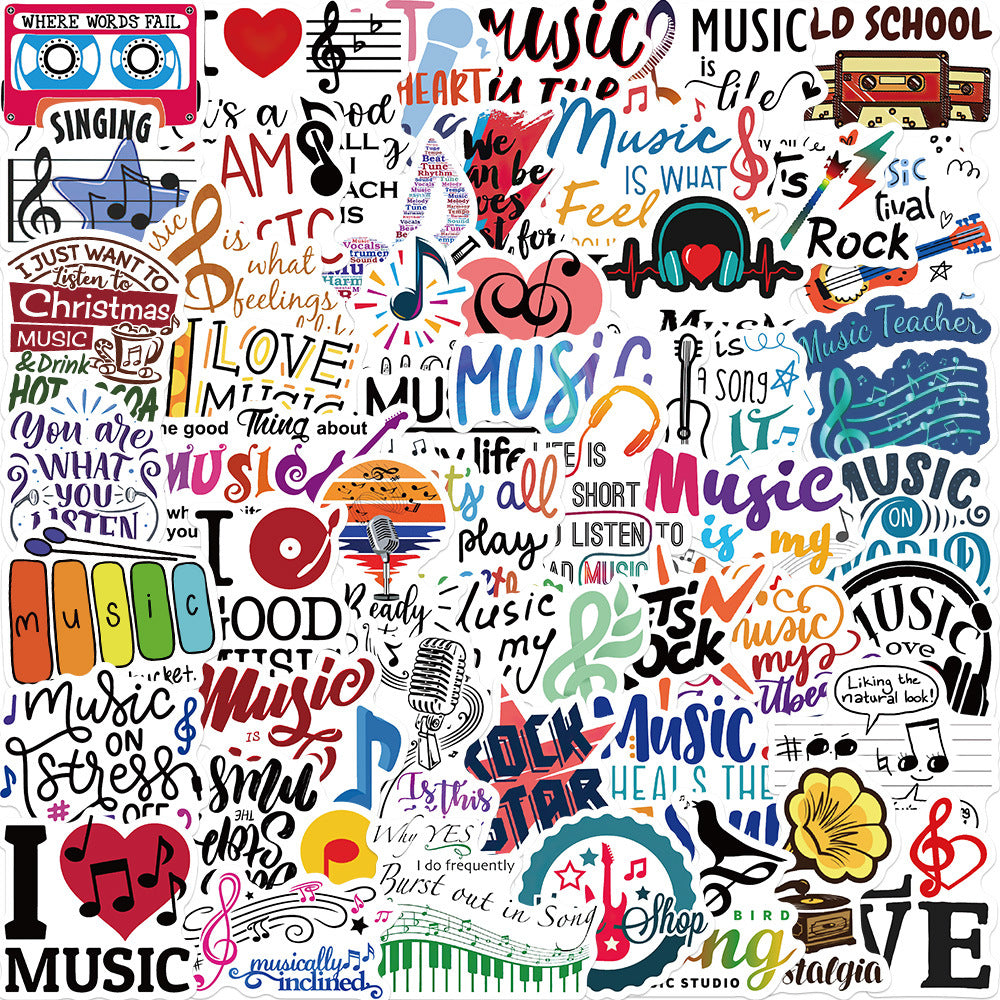 50 Inspirational Music Stickers for Suitcases Notebooks Waterproof