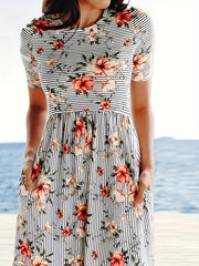 Women's Plus Stripe & Floral Print Maxi Dress
