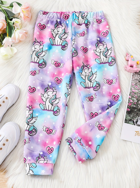 Girls' Unicorn Cartoon Pants Full Print Jogger Outwear Kids Outfit