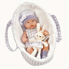 Plaid Sleeping Basket & Doll Set with Carry Crib