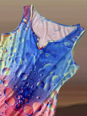  Bubble Print Notched Neck Tank Top