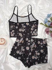 Floral Print Pajama Set Crew Neck Cami Top & Shorts