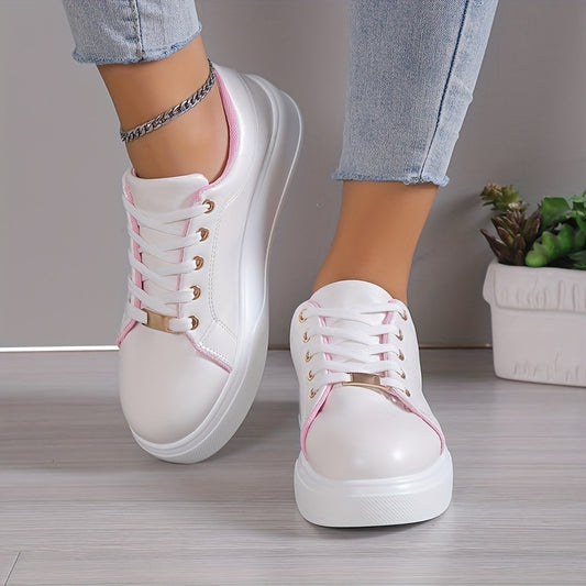 Women's Solid Kate Shoes Casual Round Toe Lace Up Low Top Sneakers