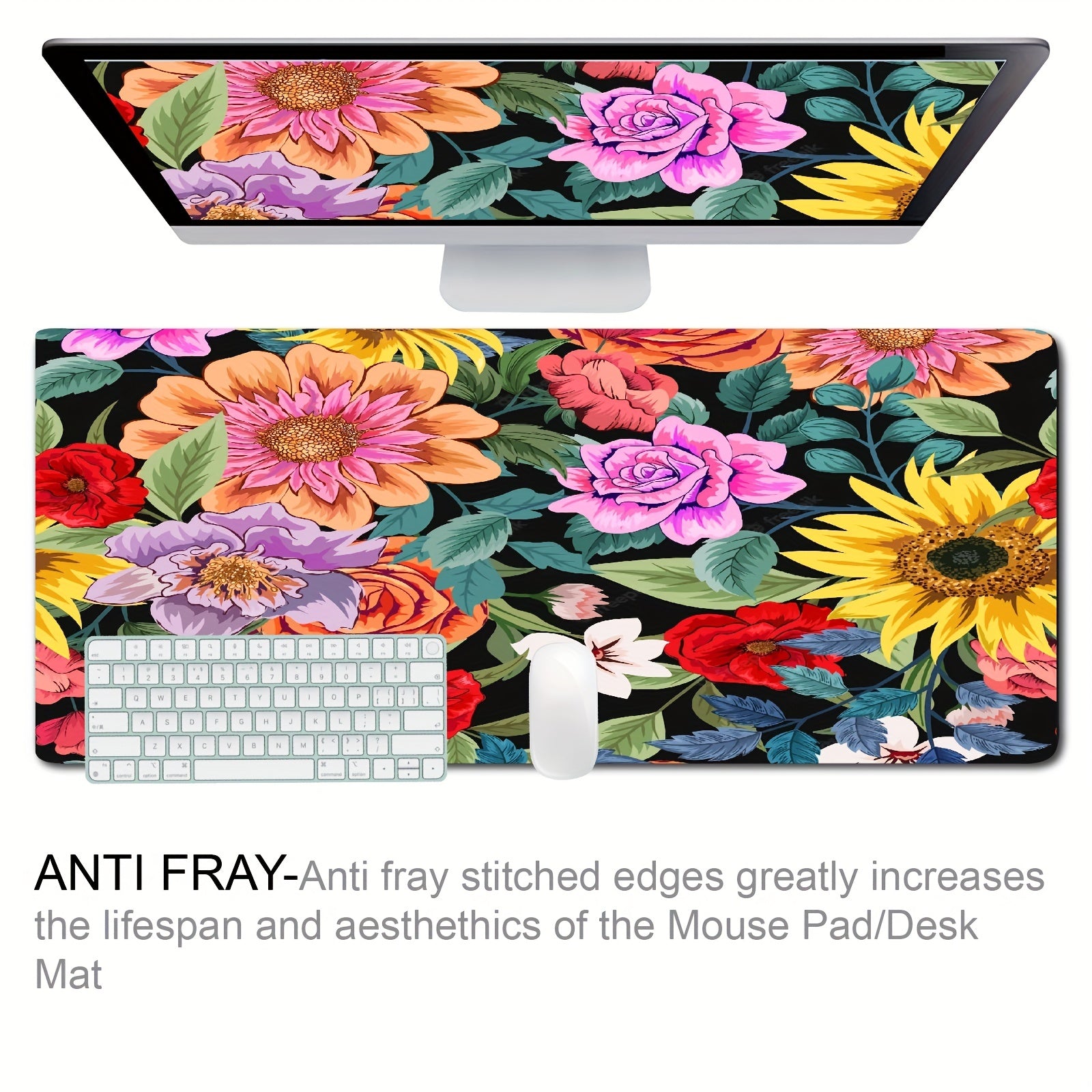 Flowers Desk Mat Extended Mouse Pad Non Slip Rubber Base