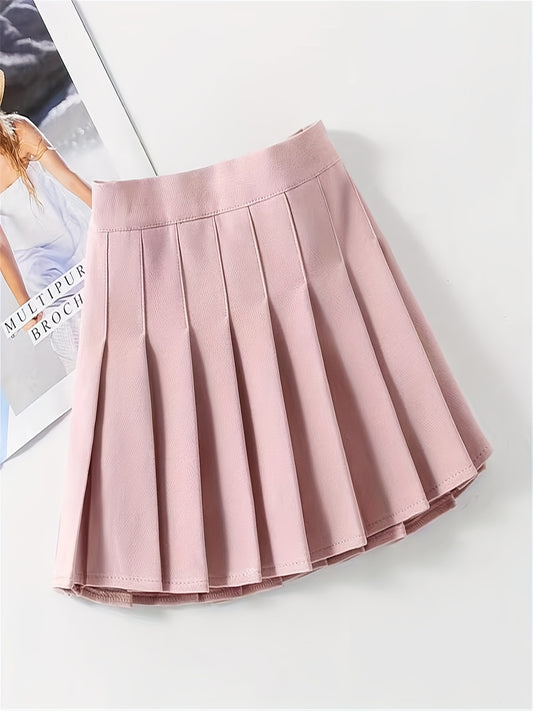 Girls Plain Pleated Skirt High Waist Short Length Casual Kids Summer Clothes