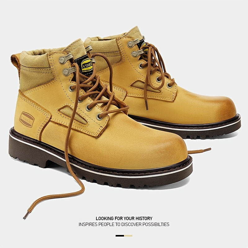 EXSHERO Men's Retro Cowhide Leather Lace Up Boots Winter