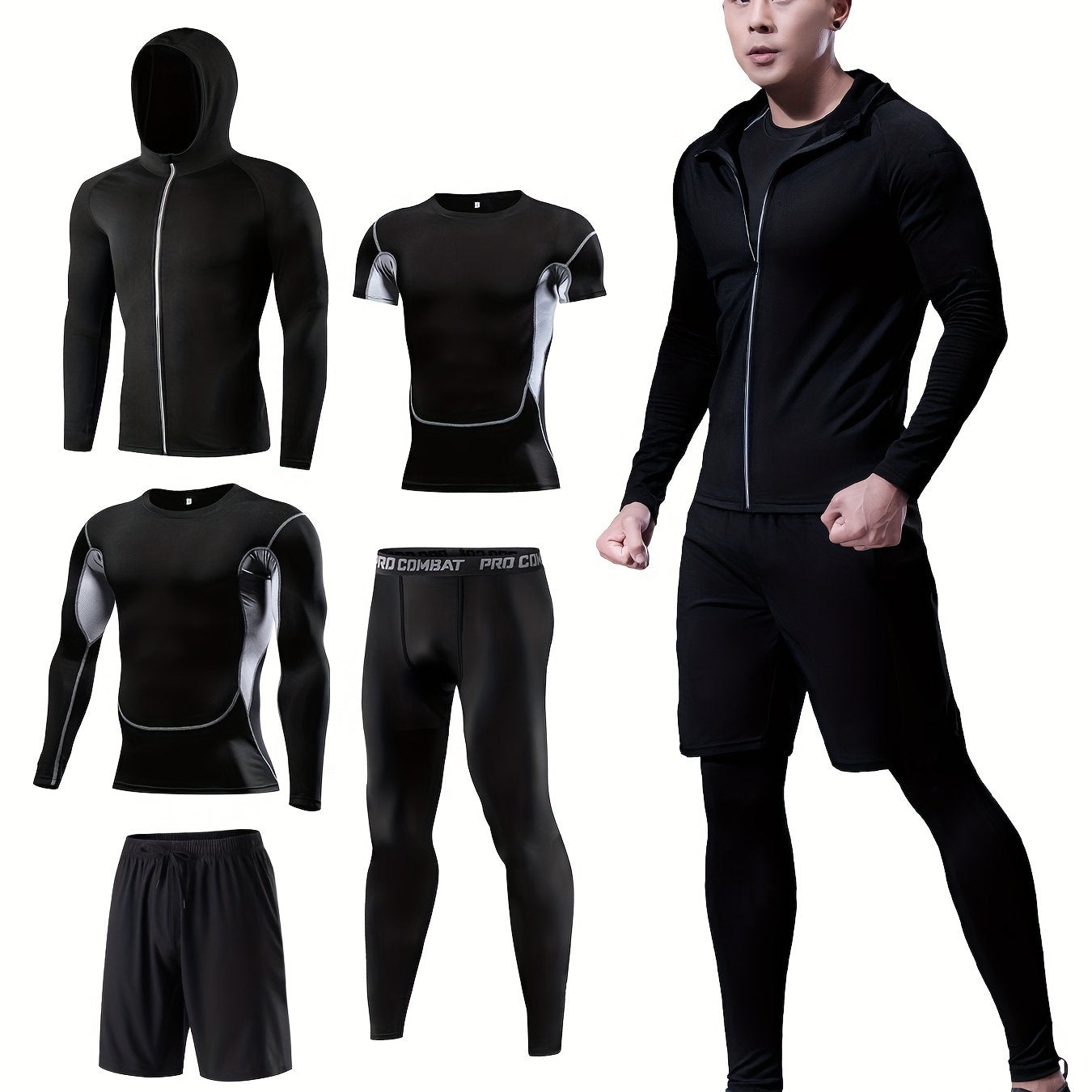 Men's Quick Dry Sports Set Zip Hoodie Jacket & Fitness Tshirt Top
